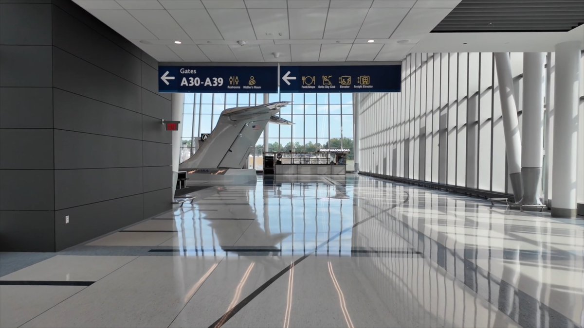 Concourse A Phase II is now open at #CLTairport! This 200,000 sq. ft. expansion introduces 10 new gates; seven for Delta, two for Frontier Airlines and one common-use gate, bringing CLT’s total gate count to 124. Travelers can enjoy fresh dining options like Dunkin'', Crown Diner and Great Wagon Road Distilling Co. Explore unique artworks such as Val Britton’s “Where Earth Meets Sky”, a Wright Brother exhibit and a life-sized DC-9-82 T-Tail by MotoArt. Phase II also features auto-tinting windows, integrated charging stations and a private Mother’s Room.
