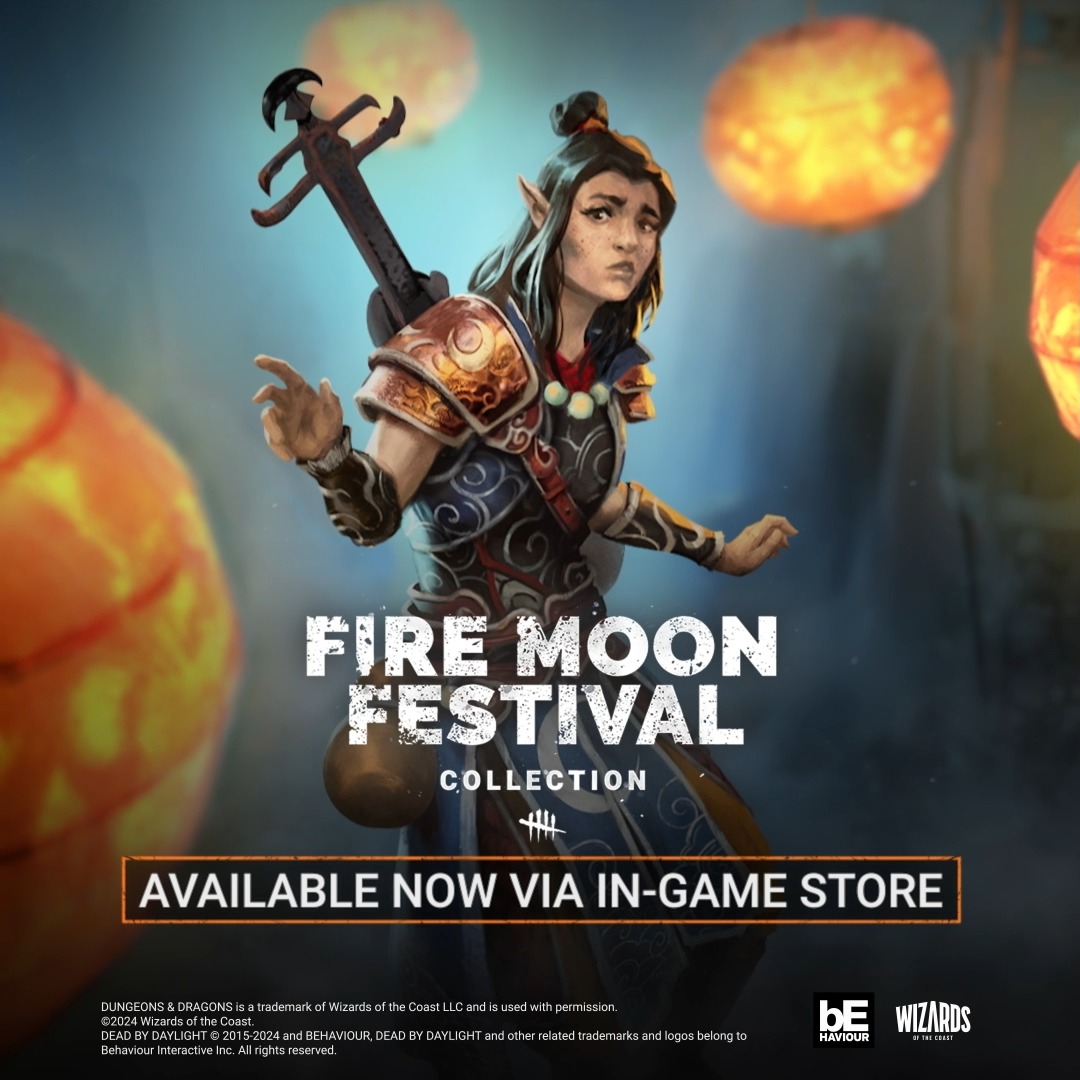 Whether Killer or Survivor, few can resist the allure of the Fire Moon Festival. The fan-favorite Collection returns with new Outfits for Aestri Yazar, Jake Park, and The Spirit.