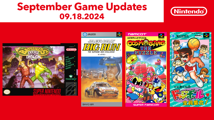 Four classic #SNES titles are now live for #NintendoSwitchOnline members! ☑️ BATTLETOADS DOUBLE DRAGON ☑️ Big Run ☑️ COSMO GANG THE PUZZLE ☑️ Kunio-kun no Dodgeball da yo Zen'in Shūgō!