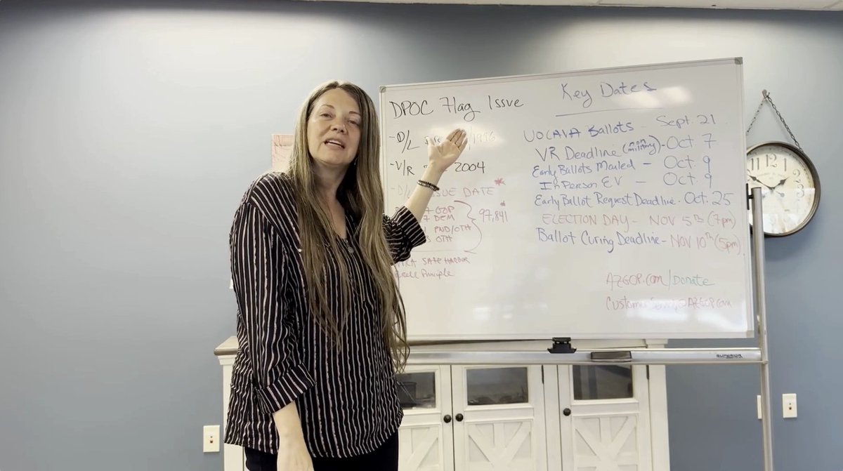 🚨 WATCH: Republican Party of Arizona Chair Gina Swoboda breaks down the shocking error that puts nearly 100,000 voter registrations in limbo. That and the latest on the AZGOP's litigation efforts in our Whiteboard Update.⬇️