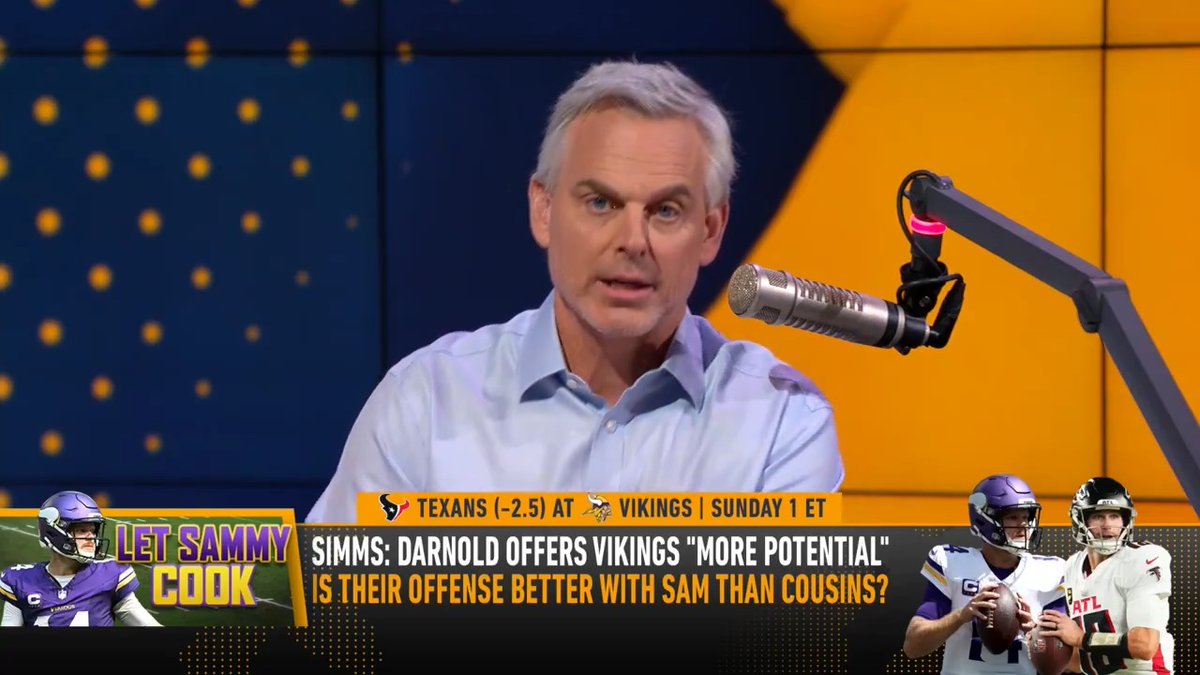 "Kirk Cousins is a baker, Sam Darnold is more the chef." — Colin Cowherd compares Minnesota's current and former QB