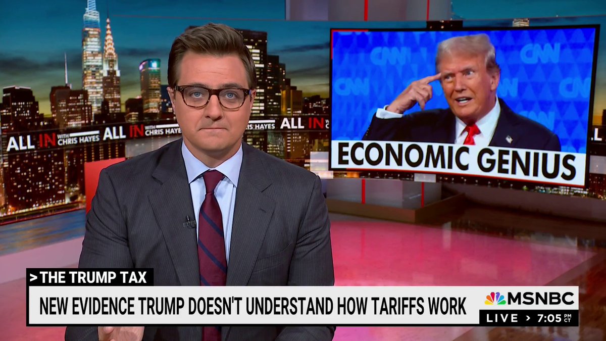 "Trump says tariffs will generate trillions of dollars. And maybe they will. That’s trillions of dollars more *you* will pay for imported goods so producers can pay the government—a tariff is a tax on you," says Chris Hayes.