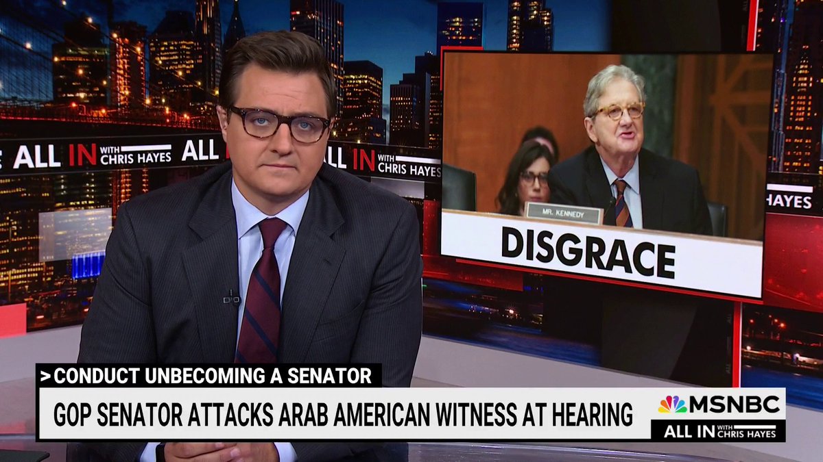"This is the kind of rank bigotry that would get you fired from a regular job, but is somehow just fine in the United States Senate," says Chris Hayes on GOP Sen. Kennedy's "disgusting display" toward an Arab-American witness yesterday.