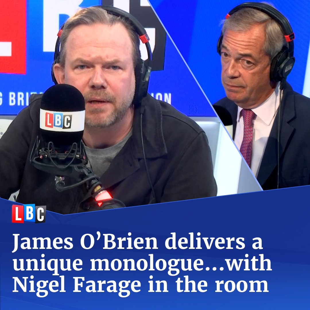 It's rare that James O'Brien and Nigel Farage are in the same room. So when the Reform UK leader was leaving the LBC studios after his phone-in with Nick Ferrari, James O'Brien delivered a one-of-a-kind handover.