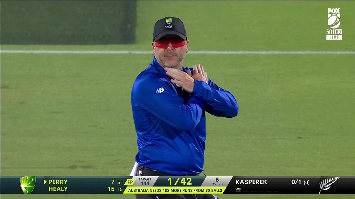 A missed reverse sweep down the leg side - and the umpire changes his call for wide #AUSvNZ