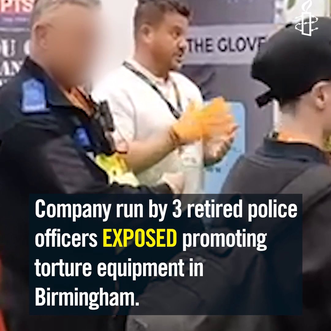 🚨 BREAKING: Company run by 3 retired police officers EXPOSED promoting torture equipment in Birmingham. Along with Omega Research Foundation, we’ve obtained footage of Squad Group Limited promoting torture equipment yesterday. No one should be allowed to profit from torture. It's that simple.