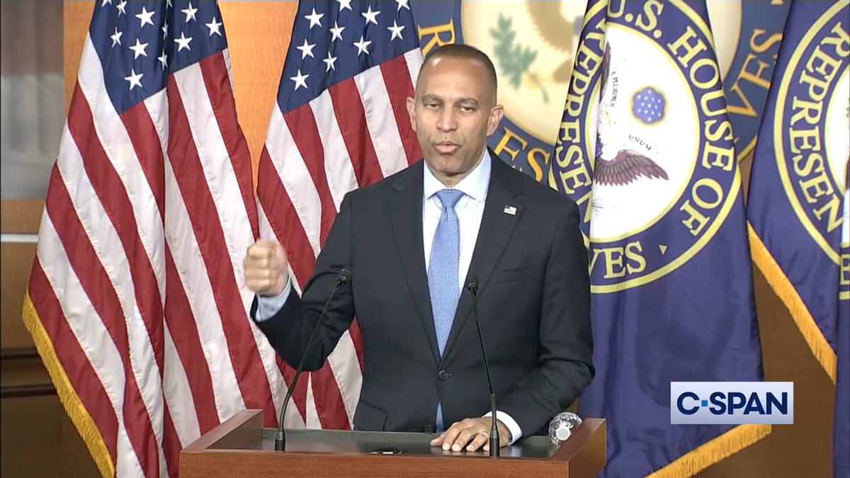 .Hakeem Jeffries: "Donald Trump has ordered extreme MAGA Republicans in the House to shut the government down unless they can jam parts of Trump's Project 2025 agenda down the throats of the American people. That's a non-starter. We will not let the American people be extorted..."