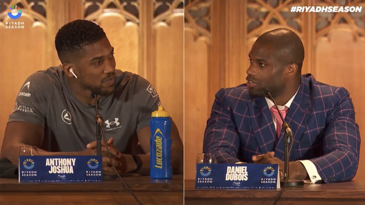 ‼️ Anthony Joshua and Daniel Dubois awkwardly discussing their previous heated clash at today's final press conference ahead of Saturday night… [🎥 Queensberry Promotions]