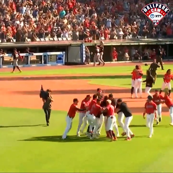 The party is on in Cleveland! The Cleveland Guardians are heading back to the #Postseason! (via NTT Ballpark Cam)