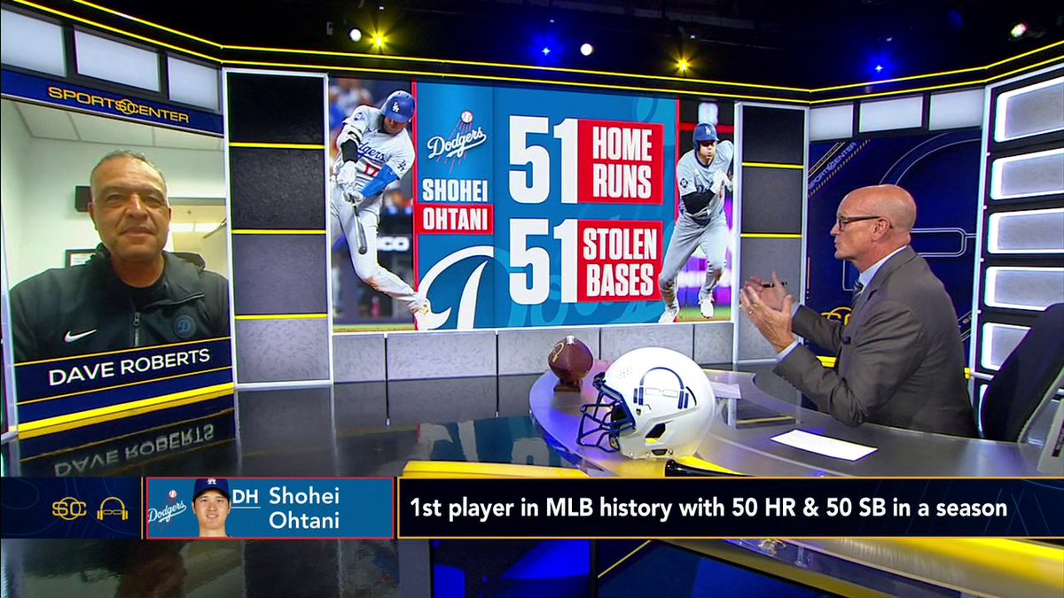 "He's one of one." –Dodgers manager Dave Roberts talks with Scott Van Pelt about Shohei Ohtani's historic day 🍿