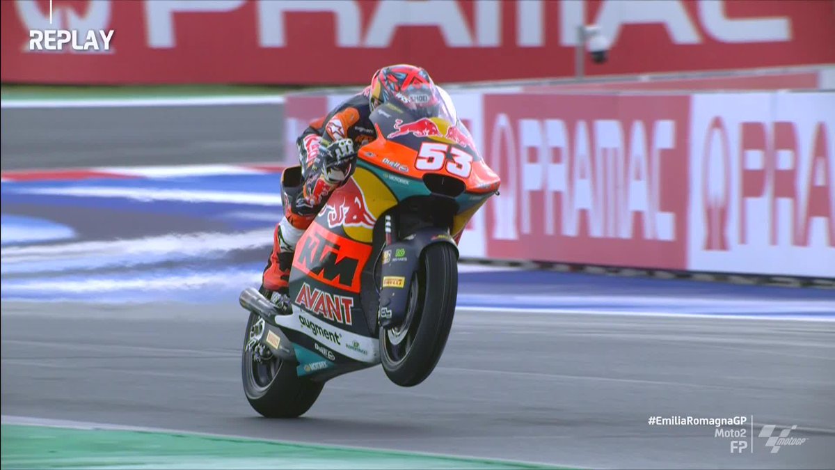 It's still early days 👊 But Deniz Öncü is having fun as he leads the way 🆙 #EmiliaRomagnaGP 🏁
