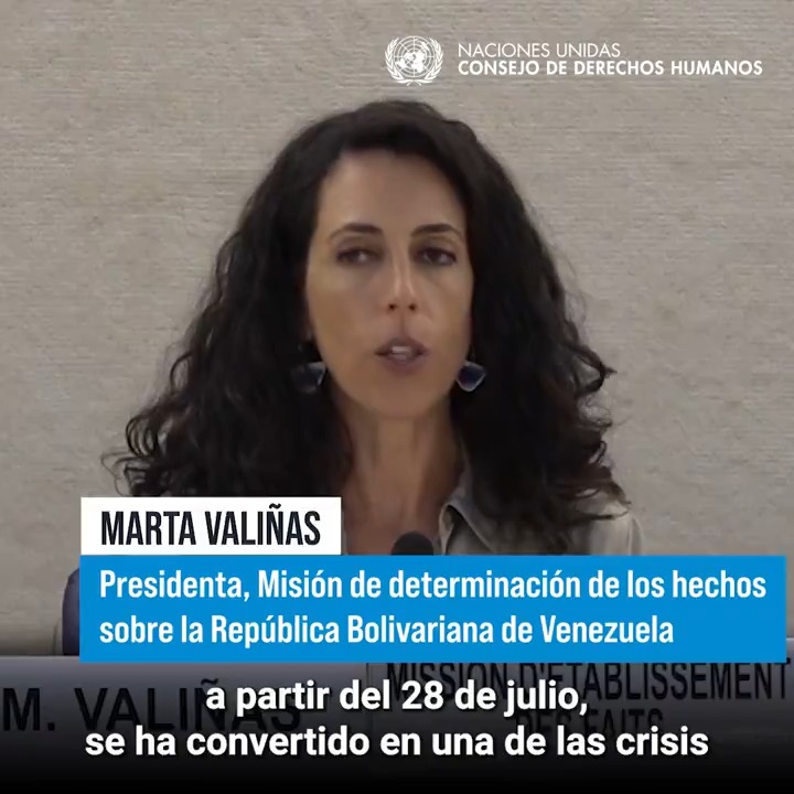 "La maquinaria represiva del Estado venezolano continúa cometiendo graves violaciones de derechos humanos y delitos", dijo Marta Valiñas, presidenta de la Misión de determinación de los hechos sobre la República Bolivariana de #Venezuela al Consejo de DD.HH. de la Naciones Unidas #HRC57