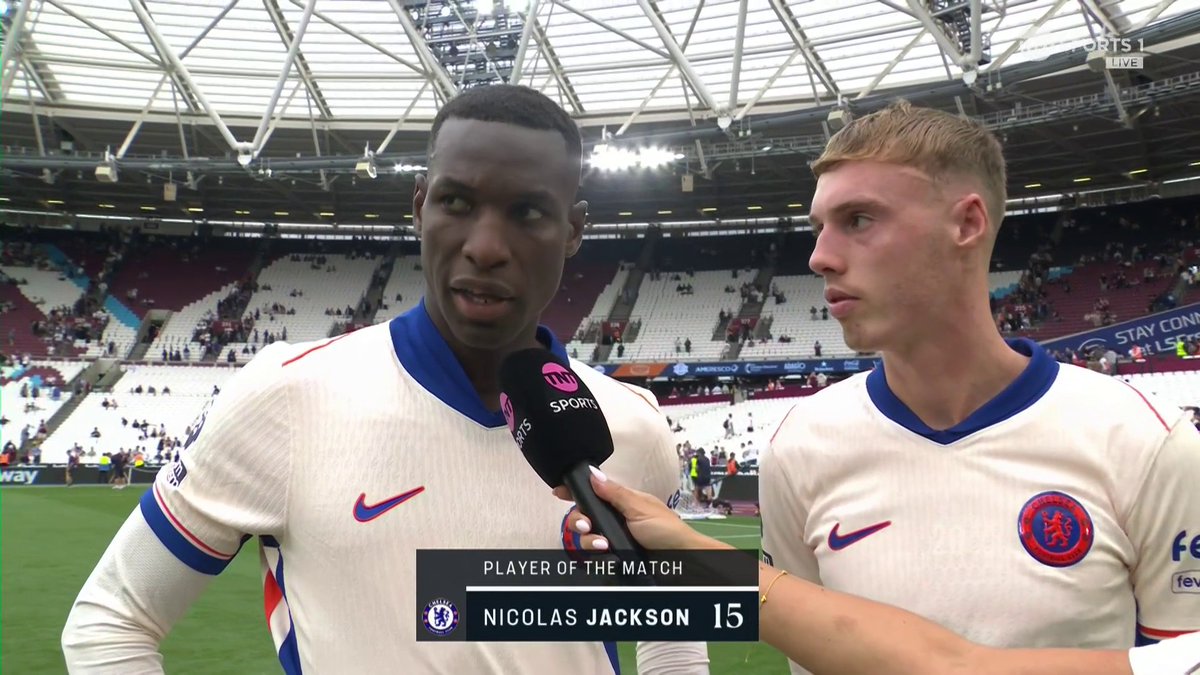 "Everyone at Chelsea knows what he's capable of" 💙 Cole Palmer and Nicolas Jackson reflect on their side's impressive 3-0 display over West Ham 🙌 🎙️ Jules Breach 📺 TNT Sports &amp; discovery+ UK