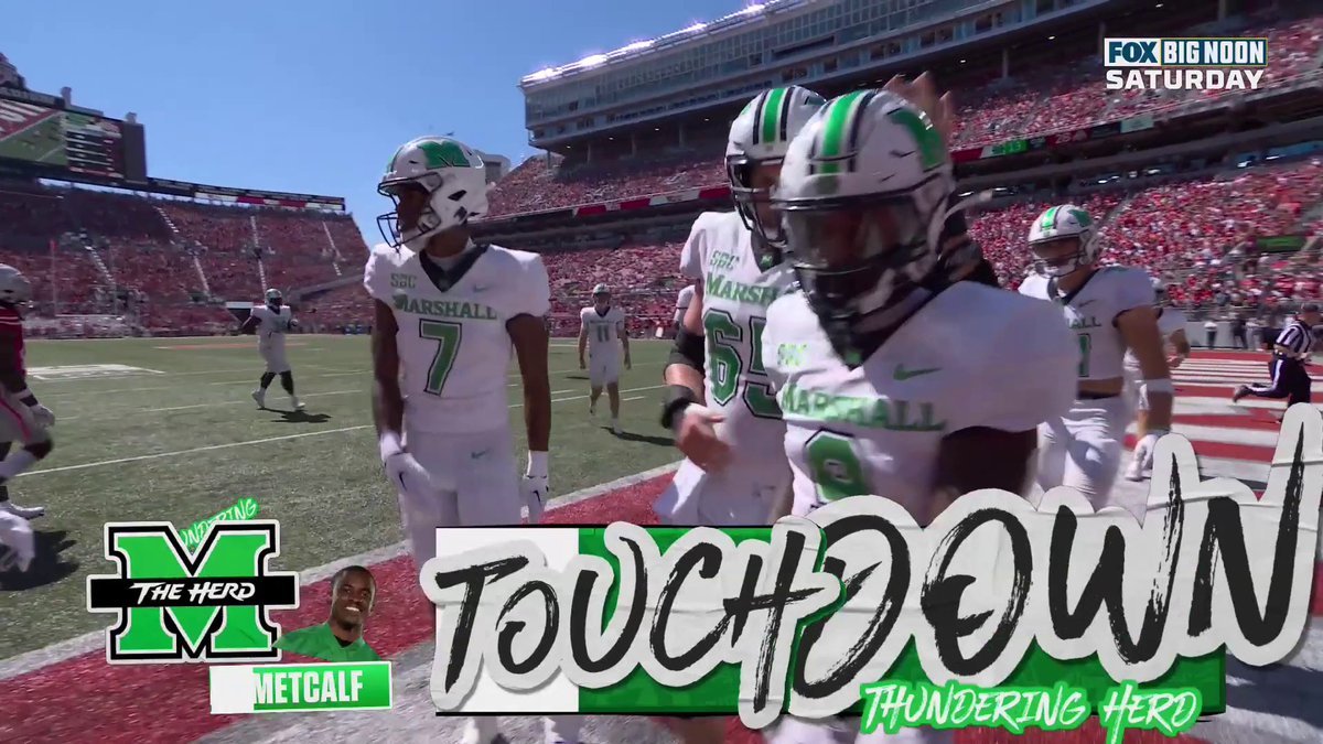 After review the TD is confirmed and Marshall Football adds on another before the half 🟢🔥 Elijah Metcalf is doing it all for The Herd 💪