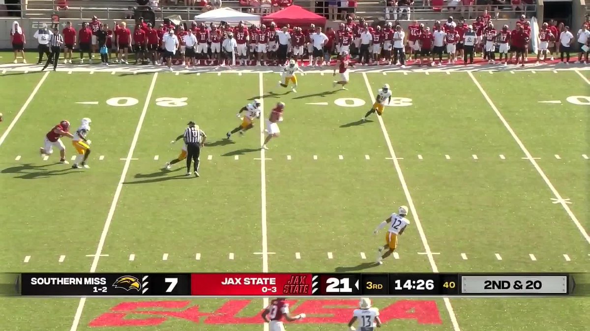 ✌️, Brock Rechsteiner leaves them in the dust for the 85 yard score. 📺- ESPN+ Jax State Football | #NoHayLimites
