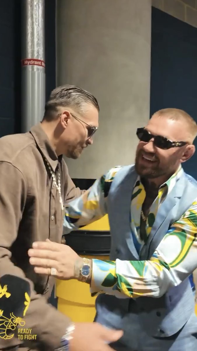 Oleksandr Usyk embracing with Conor McGregor backstage and then mimicking his 'Billionaire Strut' after Daniel Dubois' KO of Anthony Joshua… [🎥 Ready to Fight]