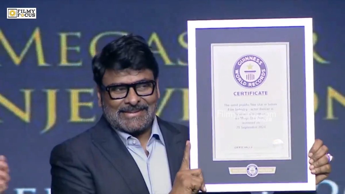 The Guinness World Records has recognised #MegastarChiranjeevi Konidela as the Most Prolific Film Star in Indian Film Industry, Actor / Dancer. Megastar #Chiranjeevi has performed 24000 dance moves in 537 songs in his 156 films in a span of 45 years. #GuinnessRecordForMEGASTAR