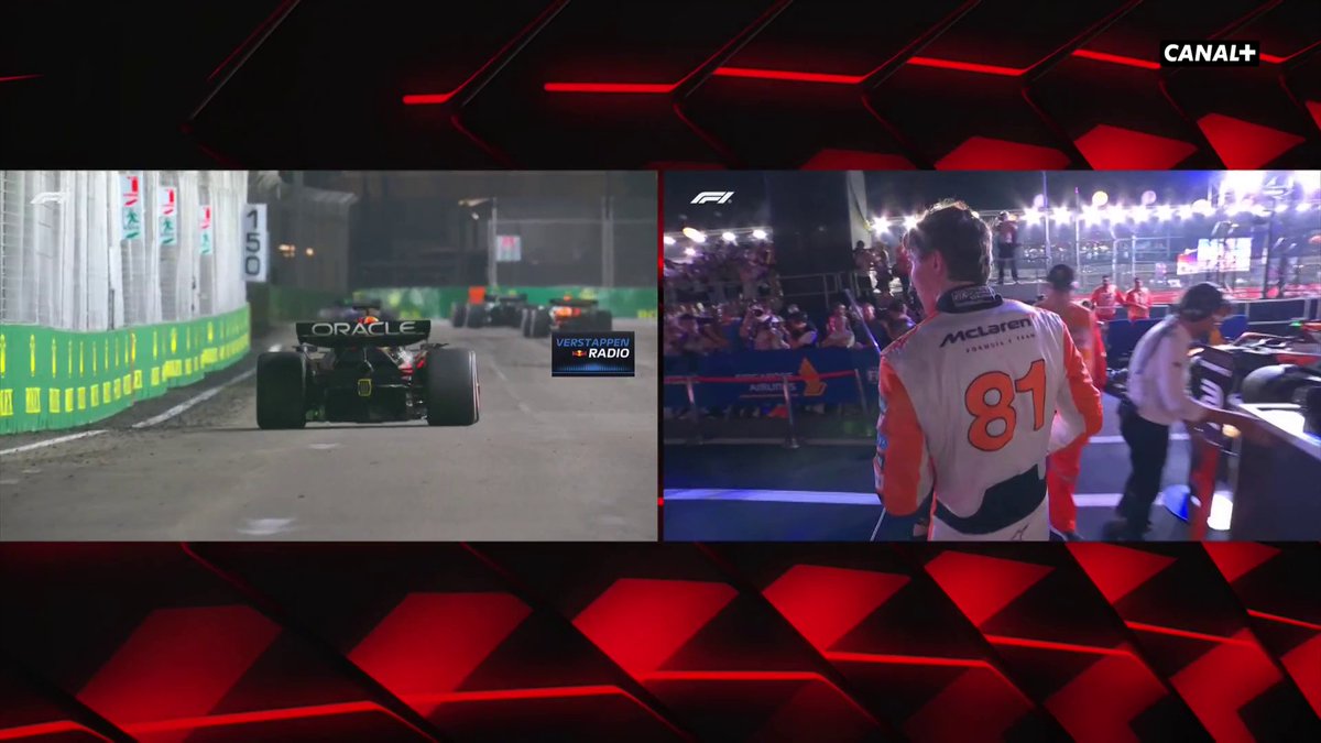 "Merci Daniel" 🙏 Quand Verstappen remercie Ricciardo, qui a enlevé le point du meilleur tour à Norris 👀 Jacques Villeneuve n'a pas aimé cette aide entre deux équipes différentes, qui permet à Max de conserver 52pts d'avance, au lieu de 51. #SingaporeGP #F1