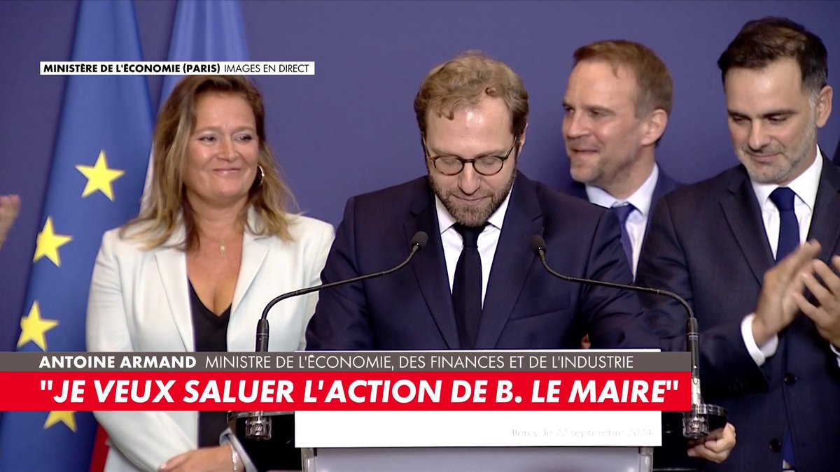 Antoine Armand prend la parole lors de la passation de pouvoirs à Bercy et salue Bruno Le Maire : «Je mesure la chance d’hériter d’un tel bilan», dans #PunchlineWE