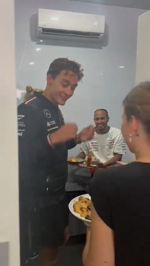 A well-deserved dinner for George and Lewis after a physically gruelling race 🥘👏
