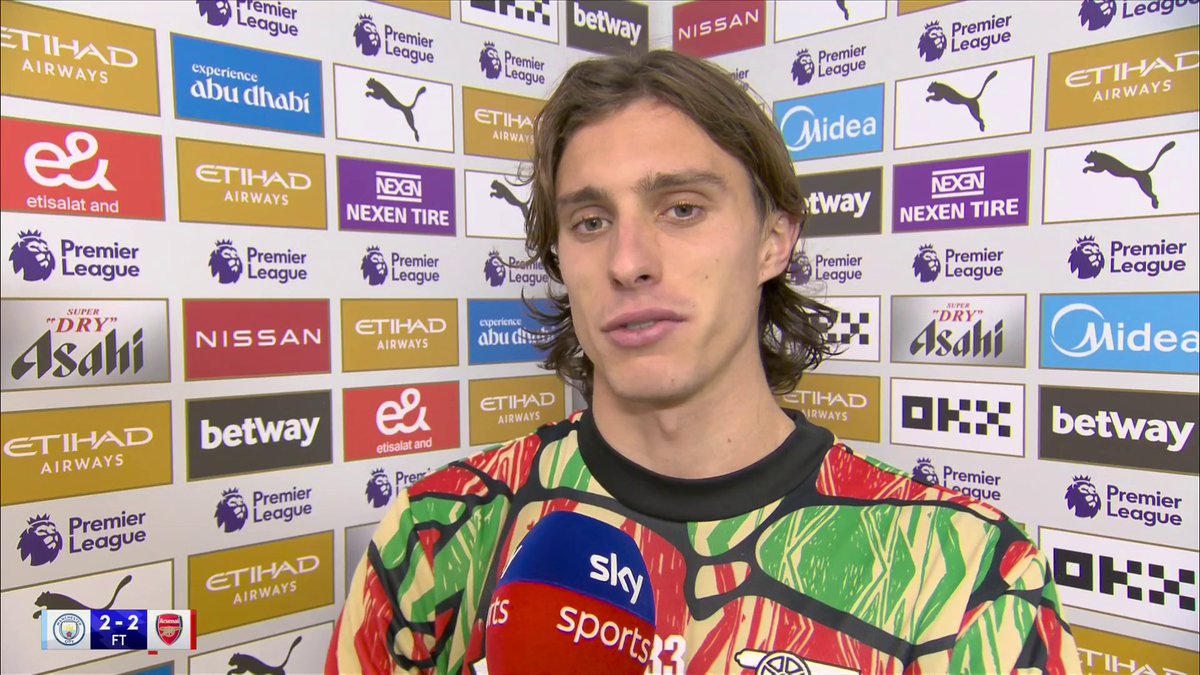 "Mentally more than physically, it was really tough" 😤 Riccardo Calafiori reacts after scoring his first goal for Arsenal in a feisty 2-2 draw with Man City 🎙️