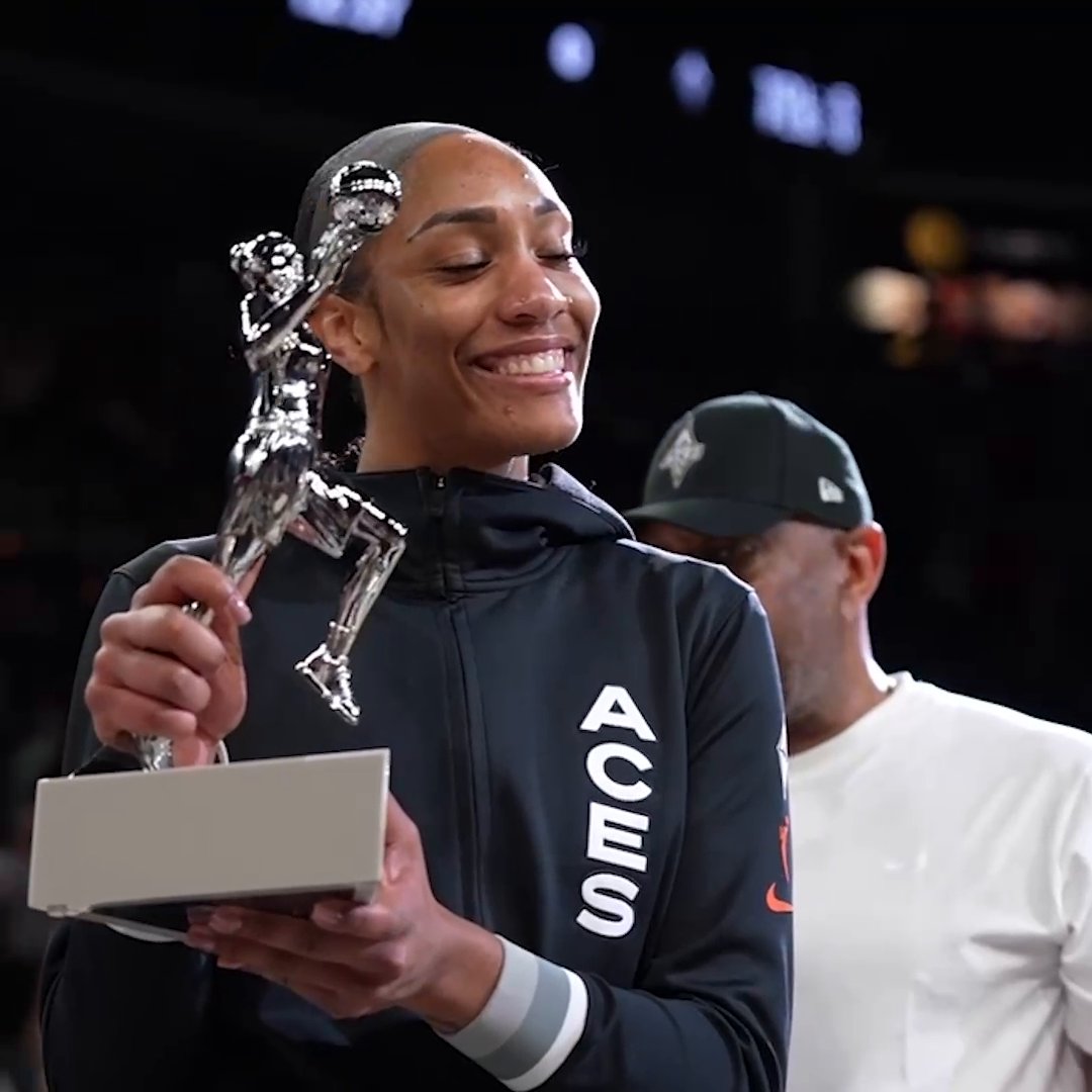 A'ja Wilson with her third MVP trophy 🏆