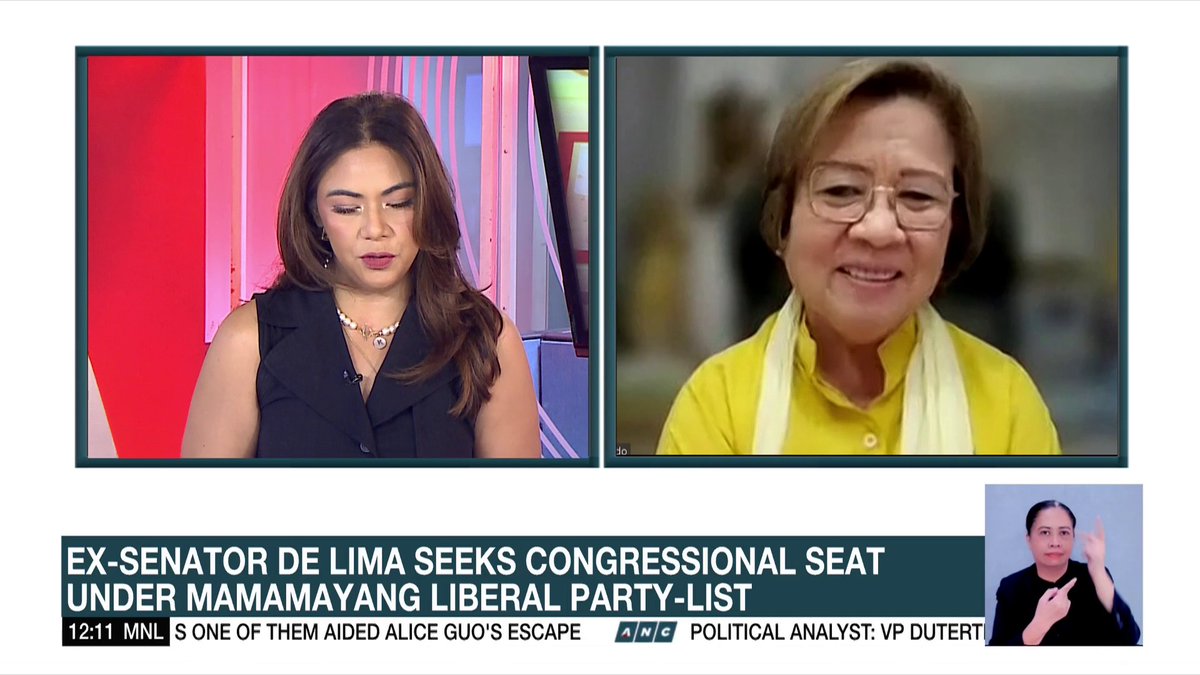 Former Sen. Leila de Lima will be running for a congressional seat under the Mamamayang Liberal Party-list in #Halalan2025. She says she needs to continue her fight for her causes, and that she believes she could achieve more as a party-list representative. #DatelinePhilippines