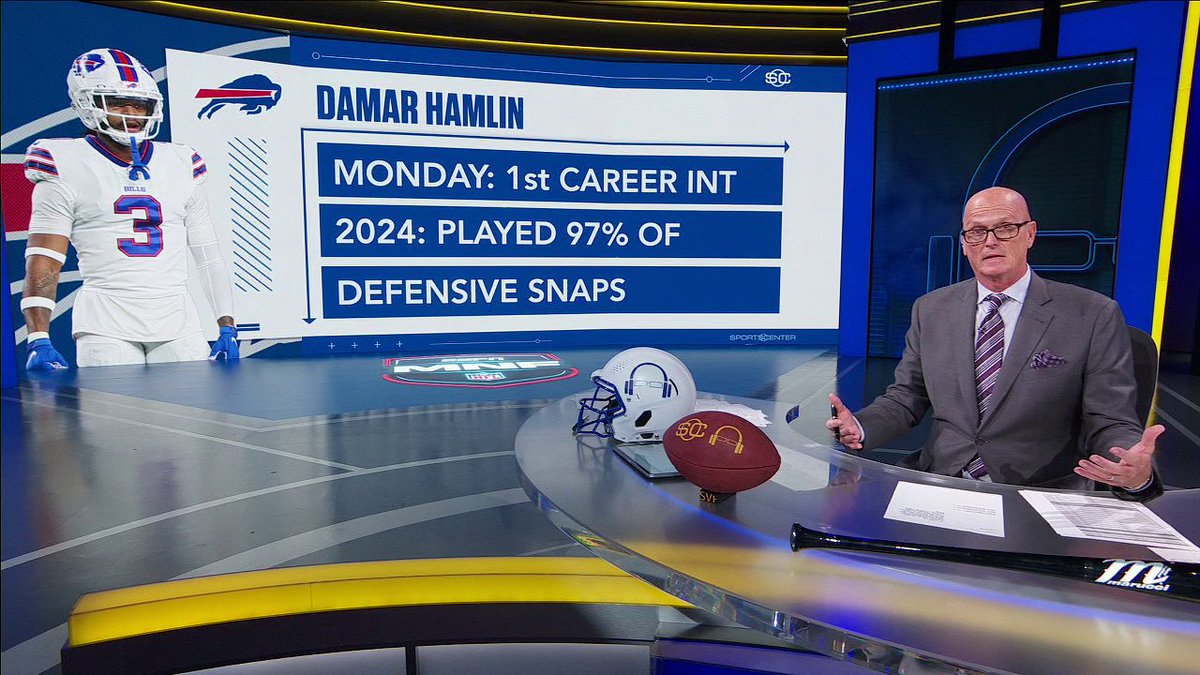 .Scott Van Pelt gives Damar Hamlin his flowers after his first career INT 💐🫶