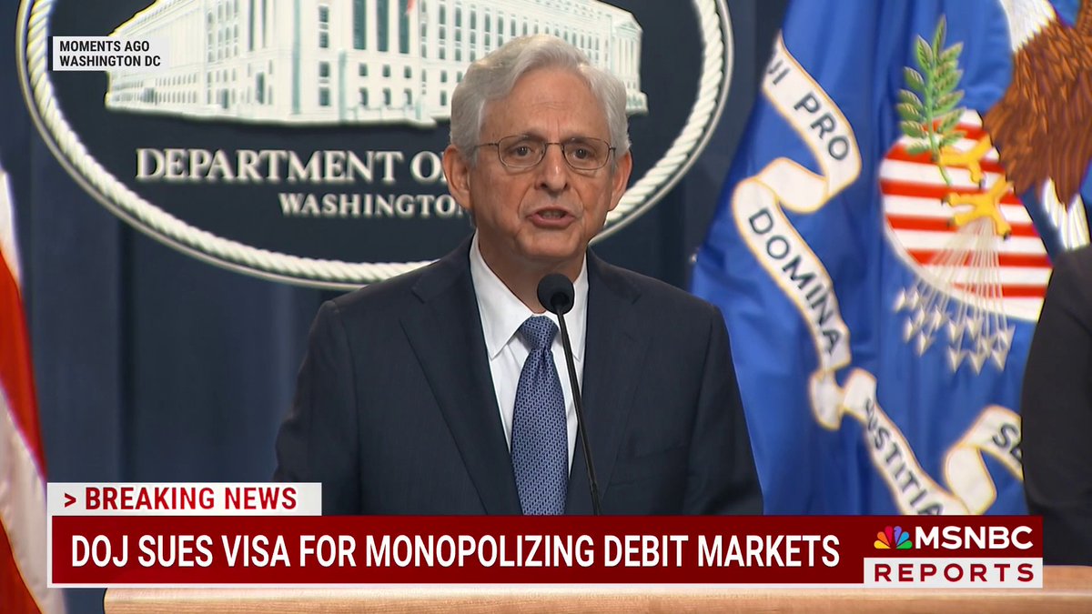 BREAKING: The Department of Justice filed an antitrust lawsuit against Visa, alleging an illegal monopoly over debit payments.