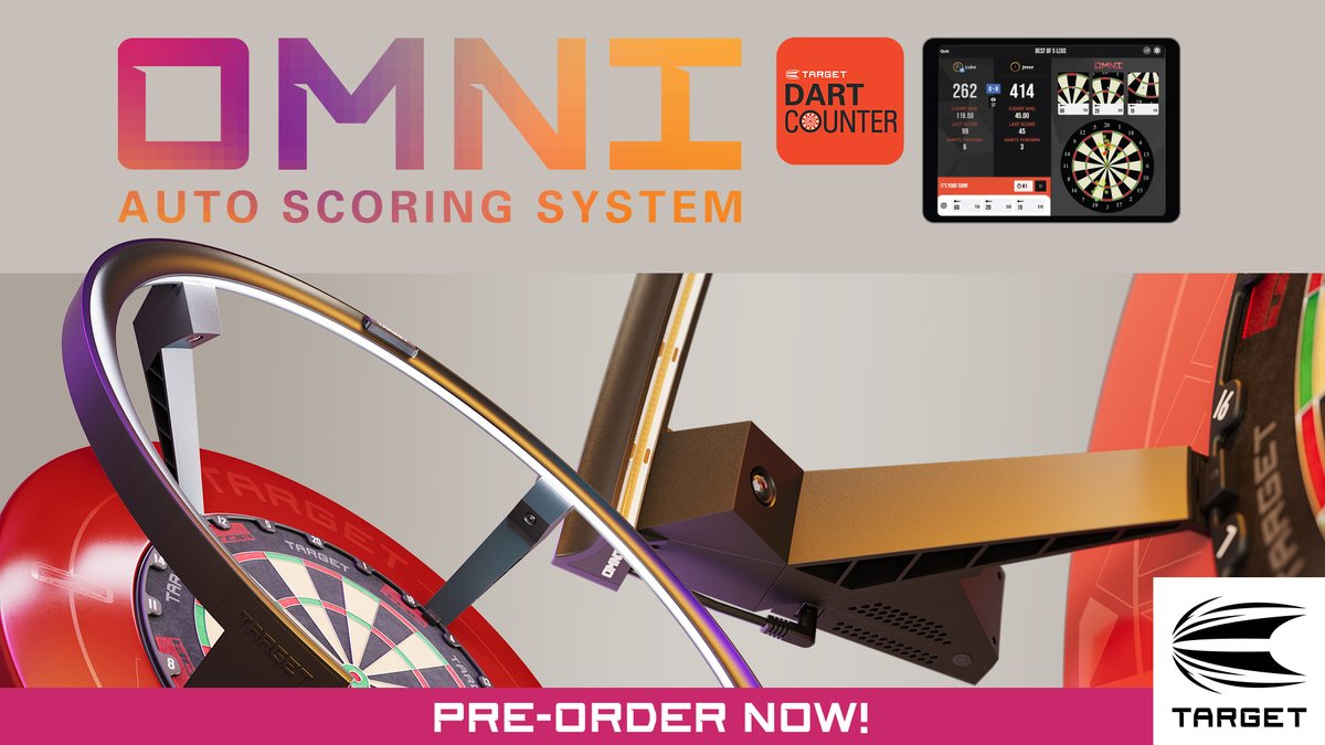 The moment you've all been waiting for - Omni Pre-orders are now live! 🎯 Upgrade your darts game with the Omni Auto-Scoring system, used with DartCounter. Head to the Target website to Pre-order yours! #TeamTarget #BigHitters