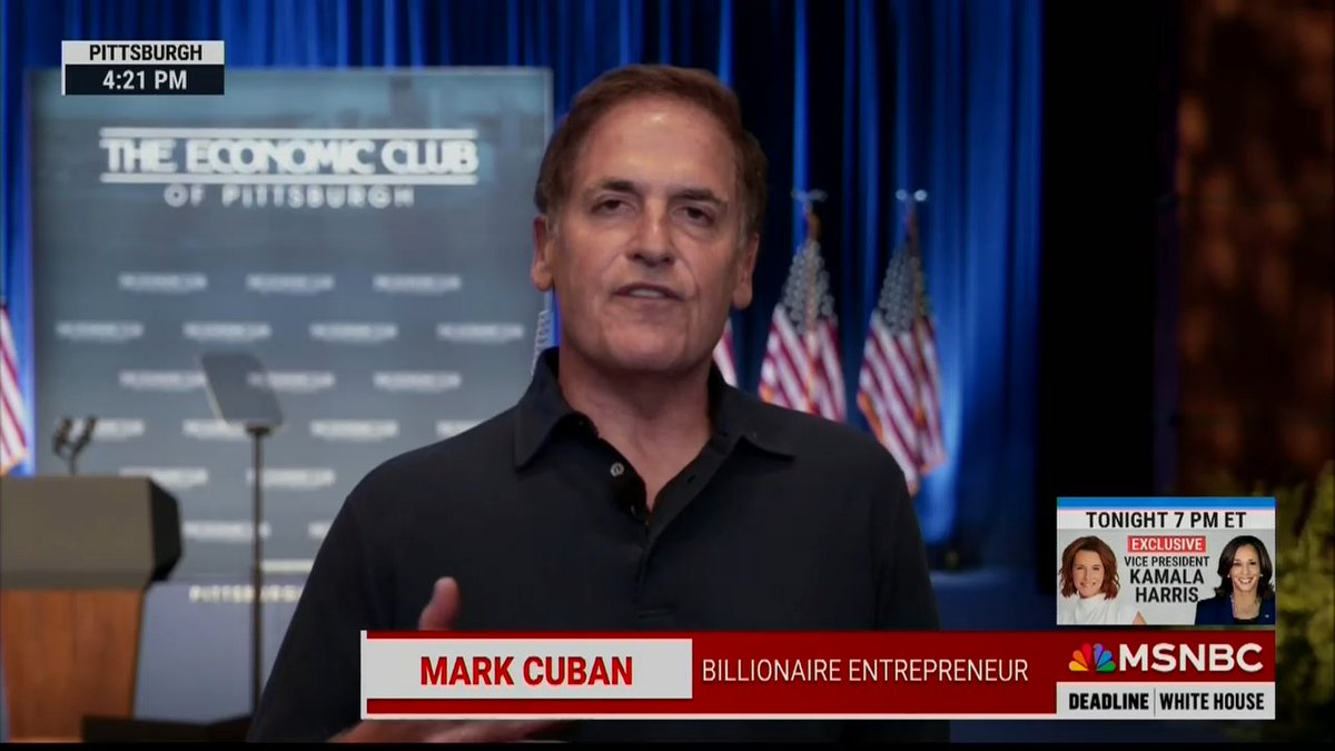 .Mark Cuban: Vice President Harris was very clear that she supports businesses, including small businesses. It's just so different from what Donald Trump is doing and I think it's a real positive