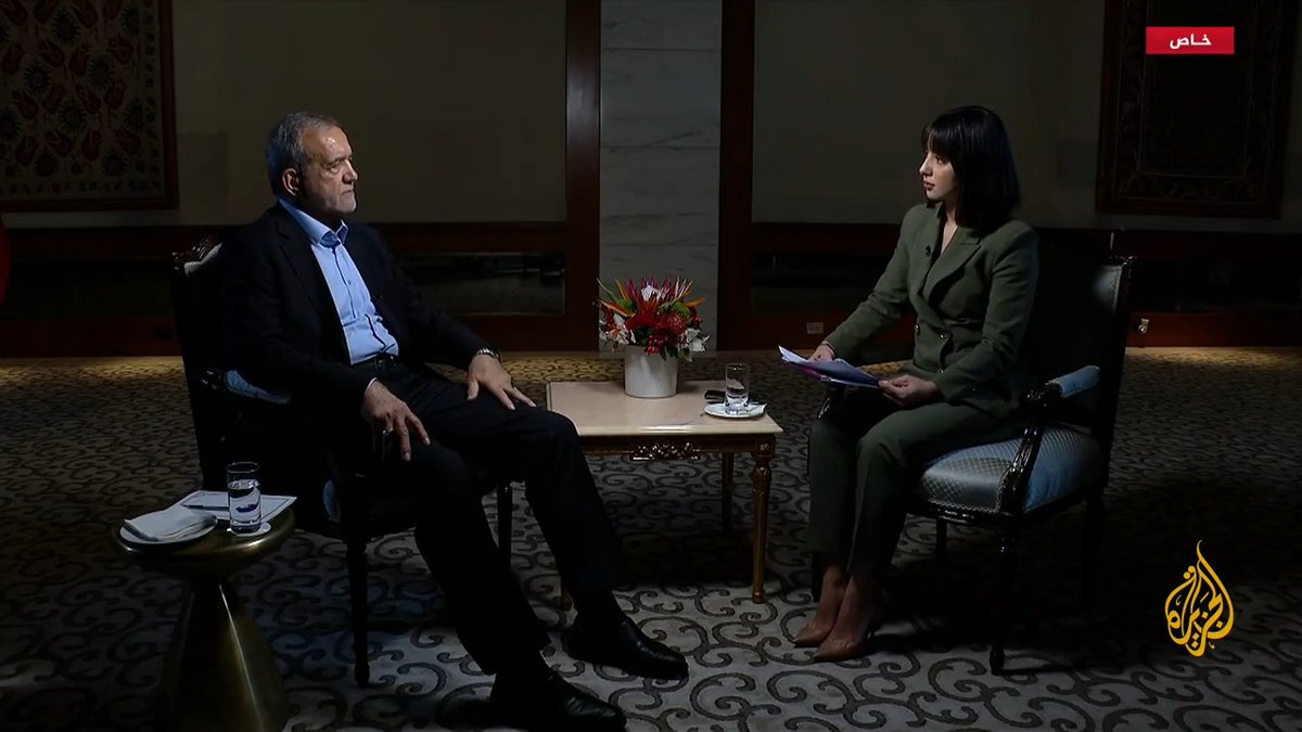 الرئيس الإيراني للجزيرة: الأيام أظهرت أن القيم التي يدعيها الأوروبيون من الحريات وحقوق الإنسان، ما هي إلا شعارات فارغة وأكاذيب #الأخبار #حرب_غزة
