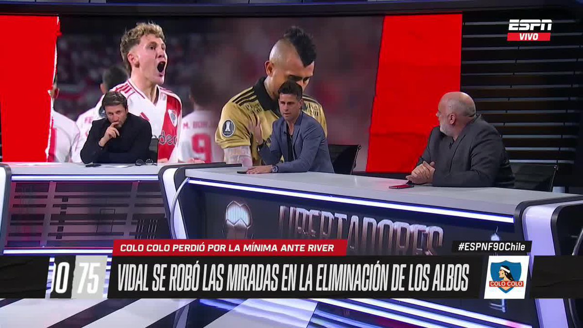 "HASTA HOY (VIDAL) LOS TIENE HABLANDO A TODOS EN ARGENTINA" #ESPNF90Chile Diego Rivarola y Sebastián Esnaola encendieron el debate al analizar cómo reaccionaron los medios e hinchas trasandinos por las declaraciones del "Rey" en la serie de #ColoColo ante #River.