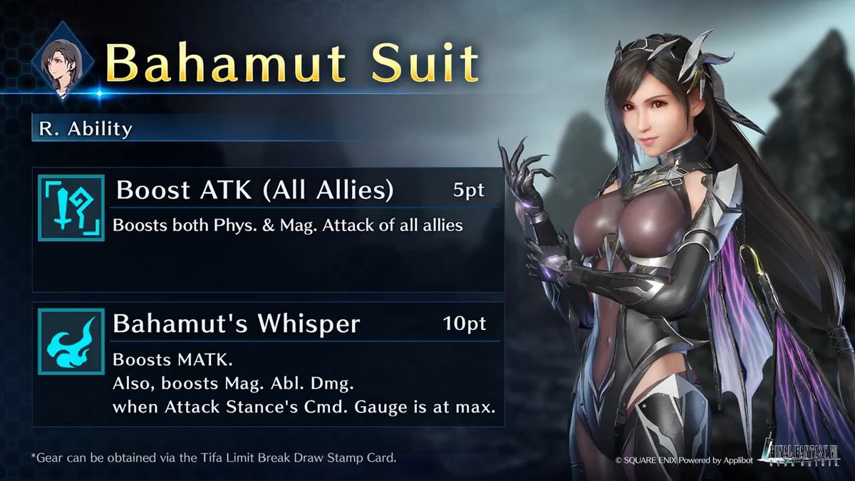 Check out Tifa's Bahamut Suit! Get this Tifa-Exclusive Gear from Tifa Limit Break Draw on the Stamp Card! #FF7EC #FF7EverCrisis #FF7 #FF7EC1stAnniversary