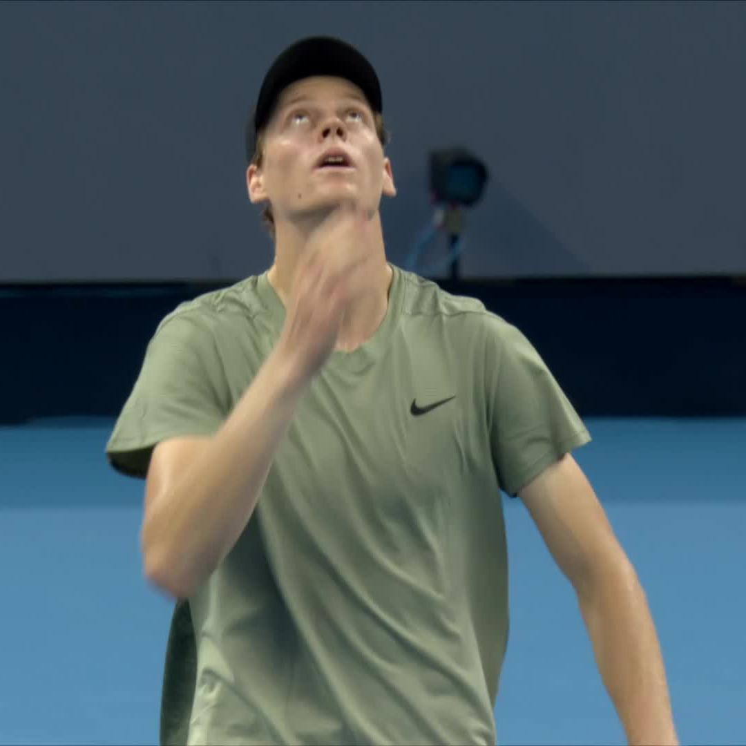 Sinner gesturing towards the sky on match point, after his Aunt passed just a few days ago 🕊️🥹