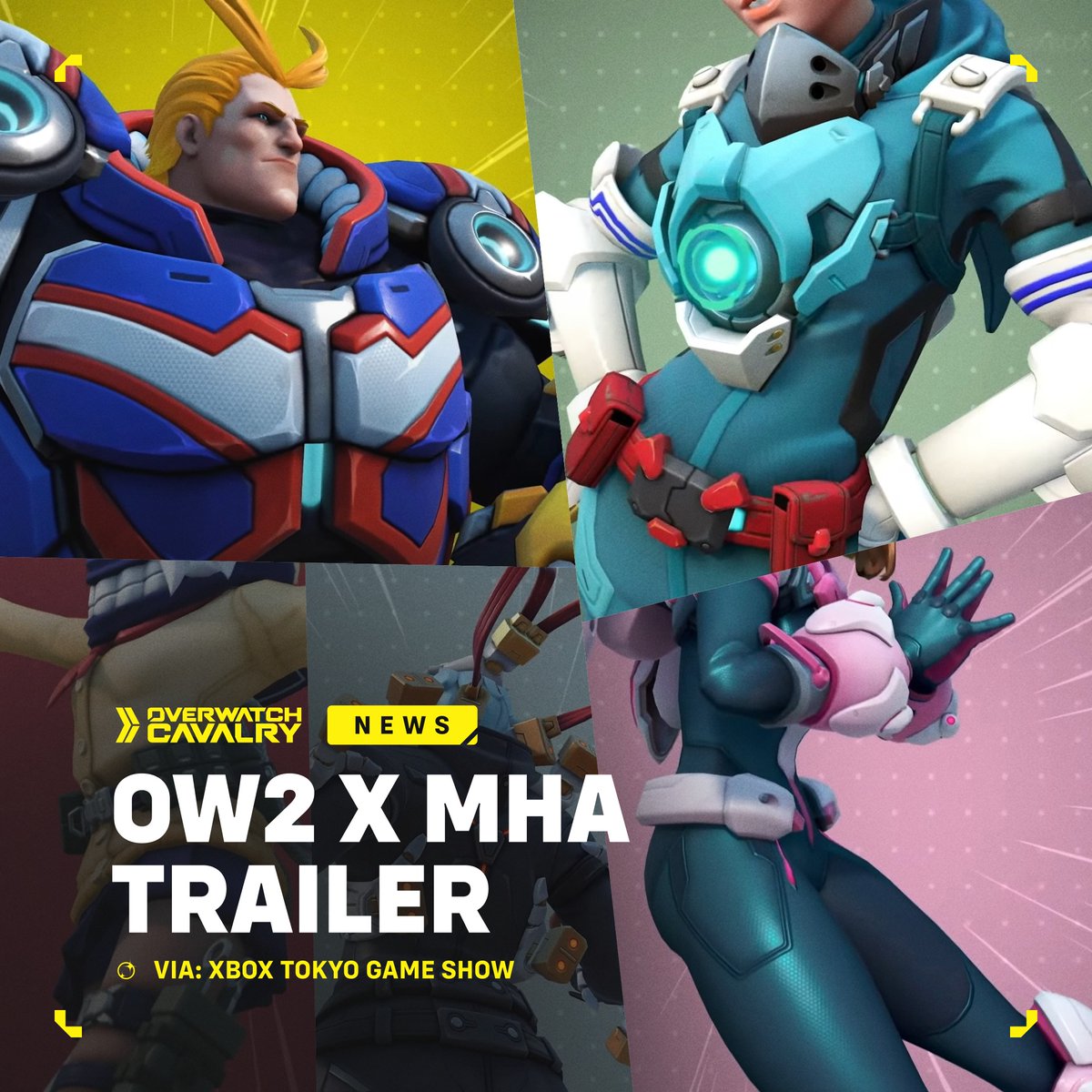 New #Overwatch2 x My Hero Academia Collaboration Trailer 🏫 Featuring five brand-new skins: Izuku Midoriya Tracer, Ochaco Uraraka Juno, All Might Reinhardt, Tomura Shigaraki Reaper, and Himoko Toga Kiriko. 🌟 Go Plus Ultra on Oct 17!