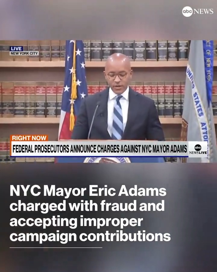 JUST IN: A federal indictment charges NYC Mayor Adams with fraud and accepting $10 million in improper campaign contributions. The indictment alleges that Adams "told the public he received no gifts, even though he was secretly being showered with them."