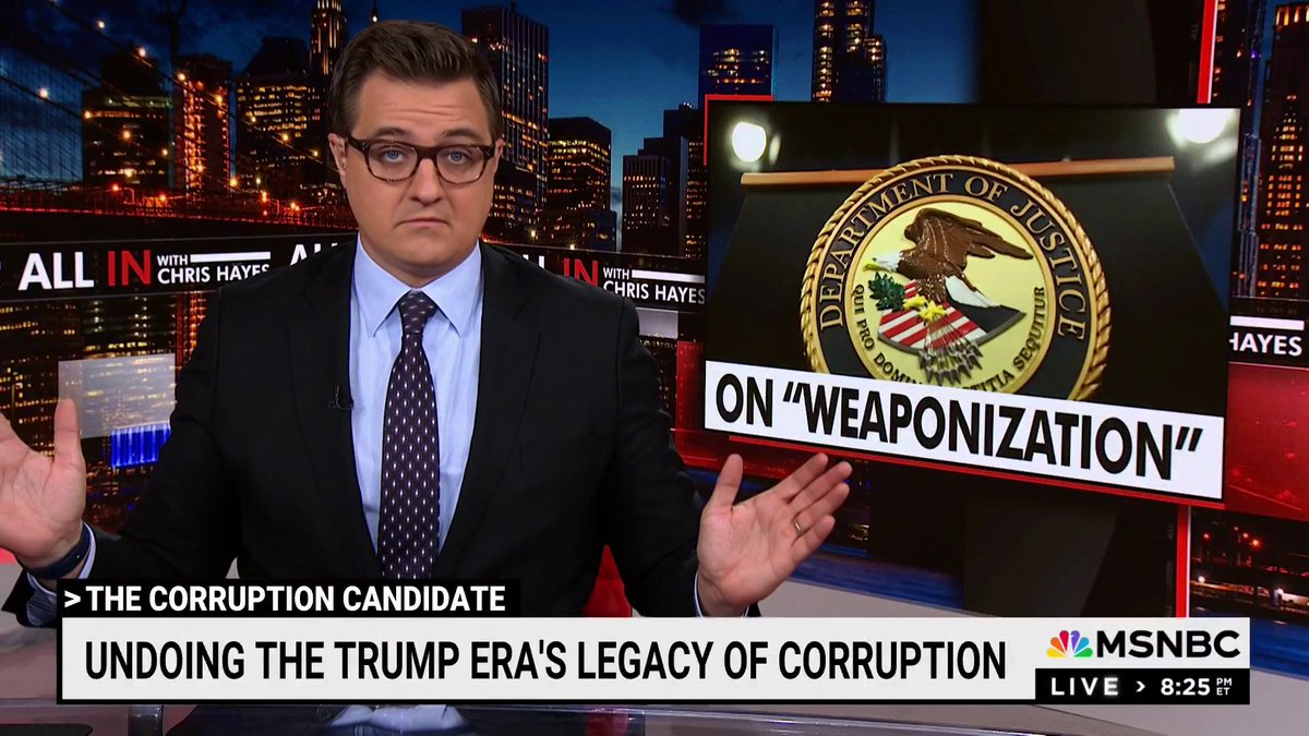 The Biden DOJ has prosecuted a sitting Democratic senator, a sitting Democratic congressman, New York City Mayor Eric Adams, and even Joe Biden’s last surviving son. And Republicans say the Biden administration has politically weaponized the DOJ, says Chris Hayes.