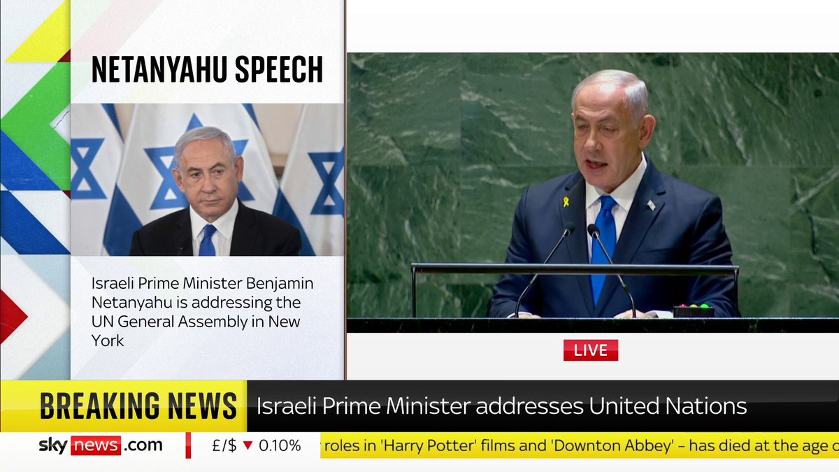 "Israel seeks peace" Israeli Prime Minister Benjamin Netanyahu said he did not intend to come to UN General Assembly this year but after he heard "lies and slanders" from other speakers he wanted to "set the record straight" 📺 Sky 501 and YouTube