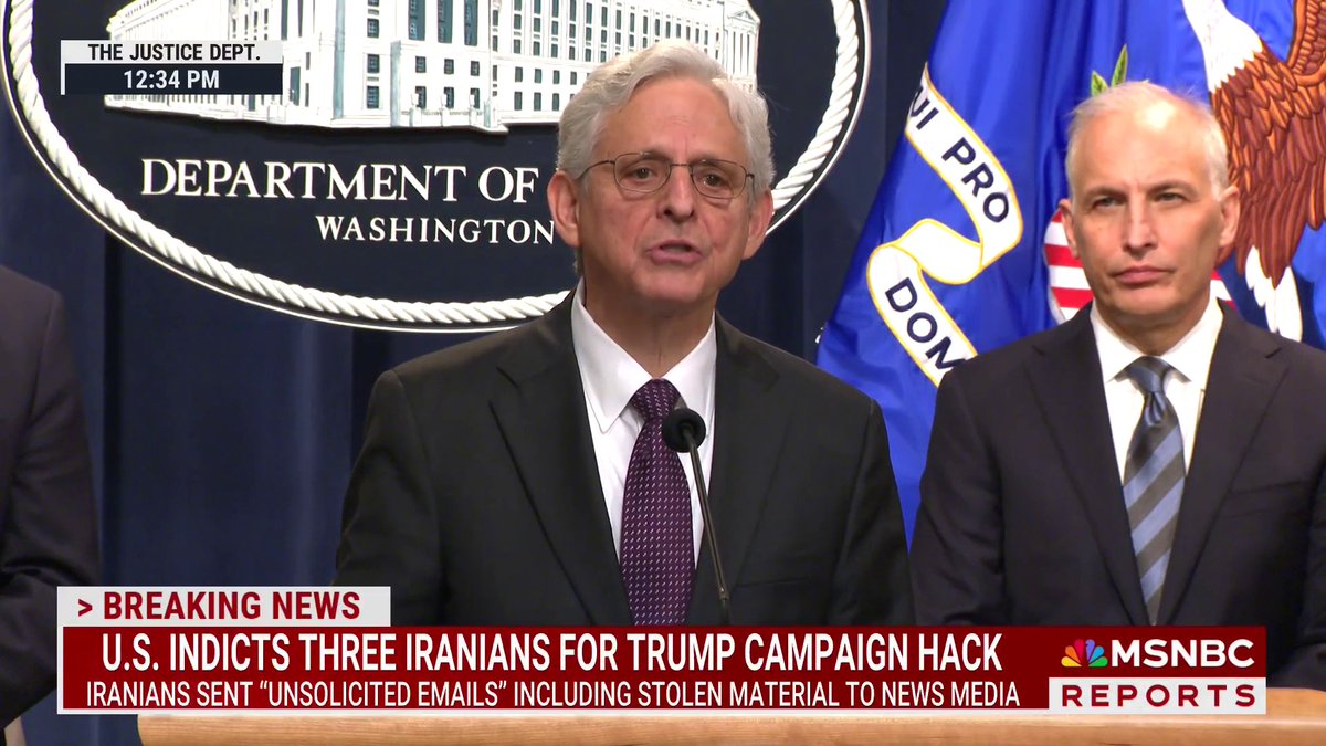 BREAKING: U.S. indicts three Iranians for stealing Trump campaign documents.