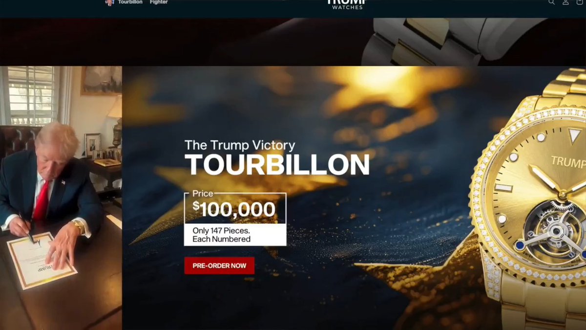 BREAKING: Trump Now Selling $100,000 Watches Apparently, selling NFTs and coins to his supporters wasn’t enough—now Trump is peddling watches for a whopping $100,000 each! And guess what? None of this money is going to his campaign. It’s going straight into his own pocket. But.. but... but... Hunter Biden sold paintings when he wasn't running for president.