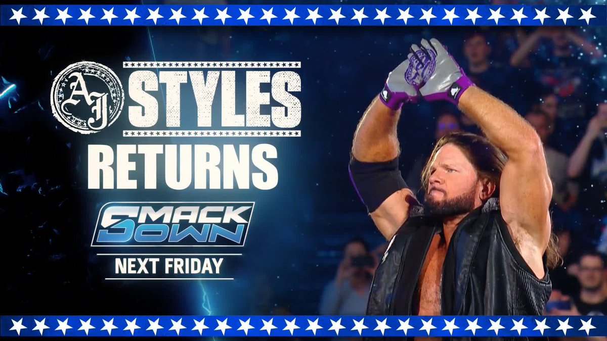 HE'S. BACK. AJ Styles makes his return NEXT WEEK in Nashville! #SmackDown