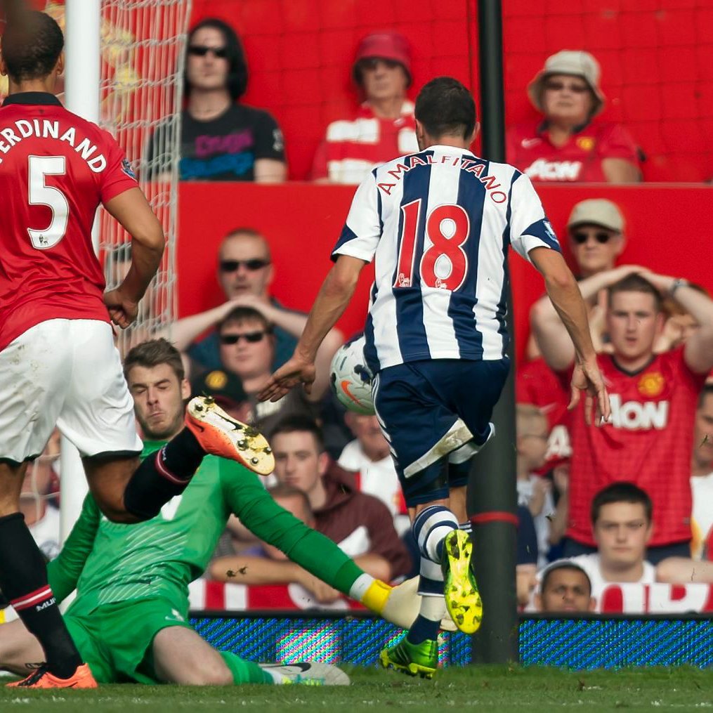 On this day 11 Years ago, Amalfitano dribbled from his own half, megged Rio Ferdinand and dinked De Gea to give us the lead at Old Trafford. Rooney equalised before Berahino scored the winner Away at the Champions of England. #WBA