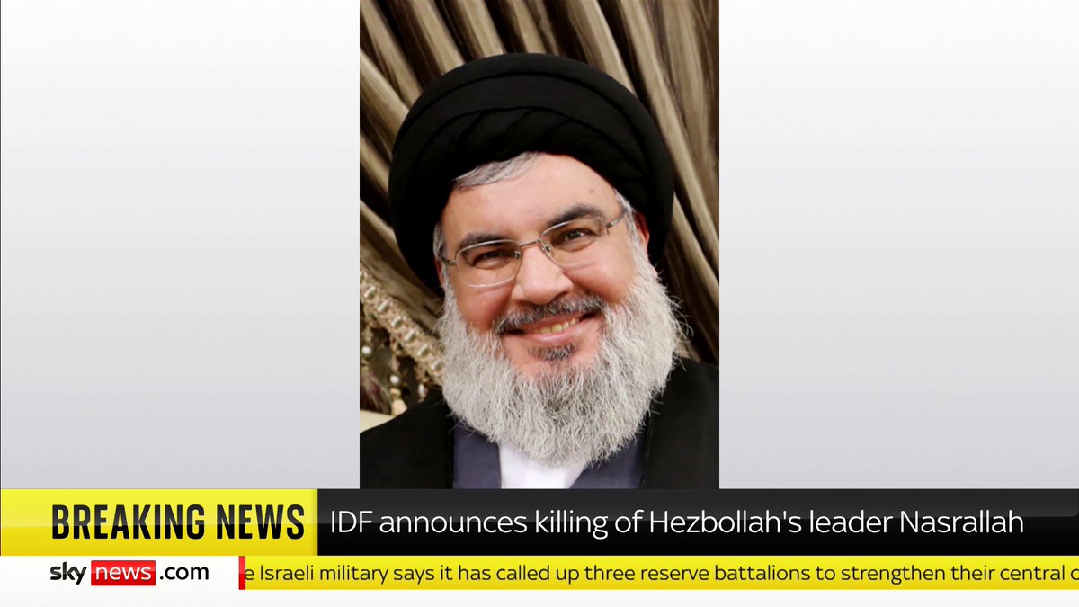 BREAKING: The Israeli army says Hezbollah leader Hassan Nasrallah has been killed. Sky's Security and Defence Editor Deborah Haynes has the latest Latest updates: 📺 Sky 501, Virgin 602, Freeview 233 and YouTube