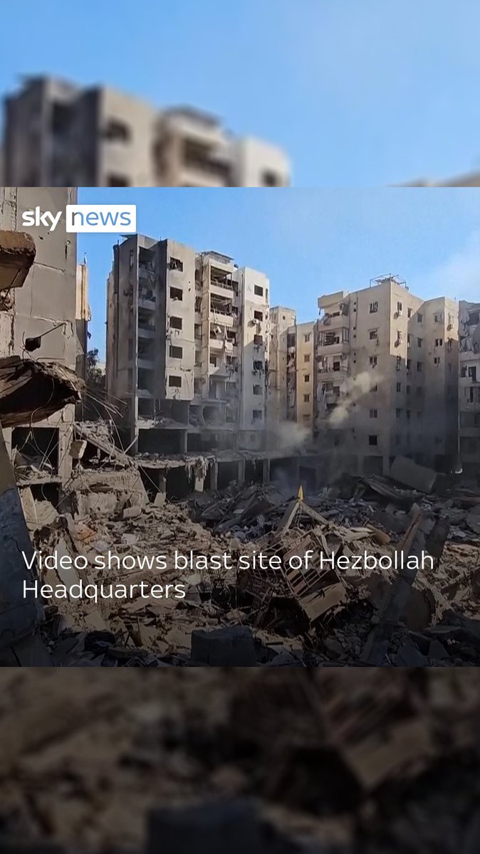 Video shows blast site of Hezbollah Headquarters in Beirut. The IDF strikes on Friday killed the leader of Hezbollah Hassan Nasrallah.