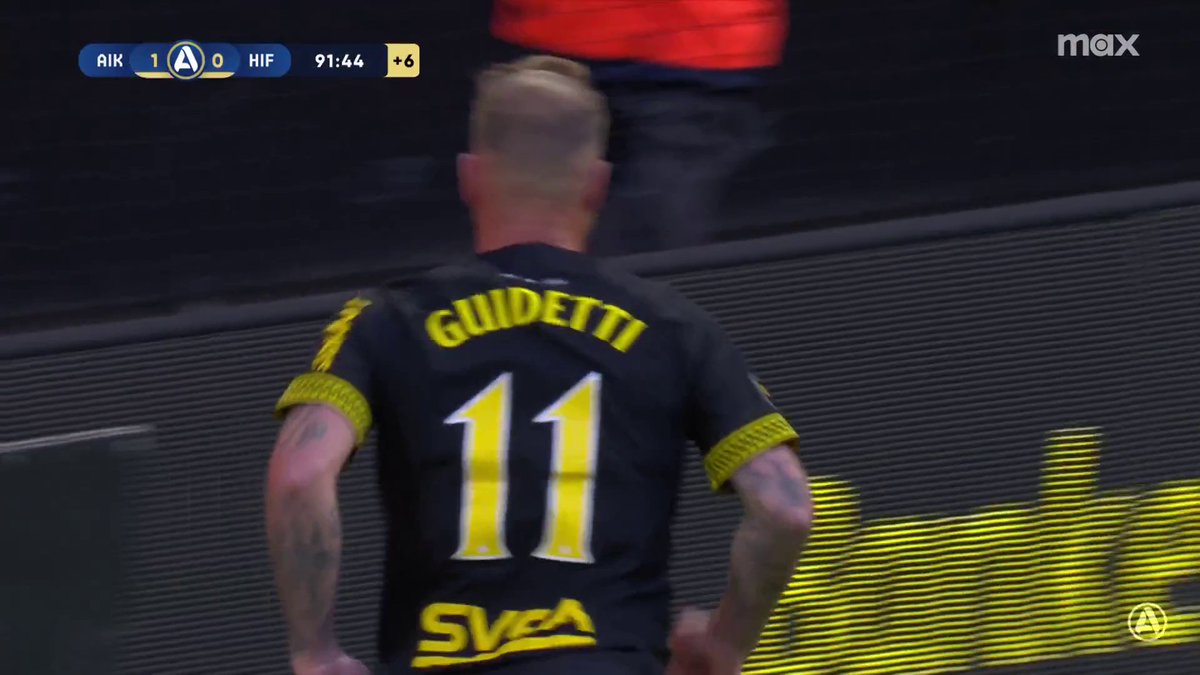 John Guidetti! 1-0 till AIK mot Hammarby i den 92:a minuten! ⚫ 📲 Se matchen på Max