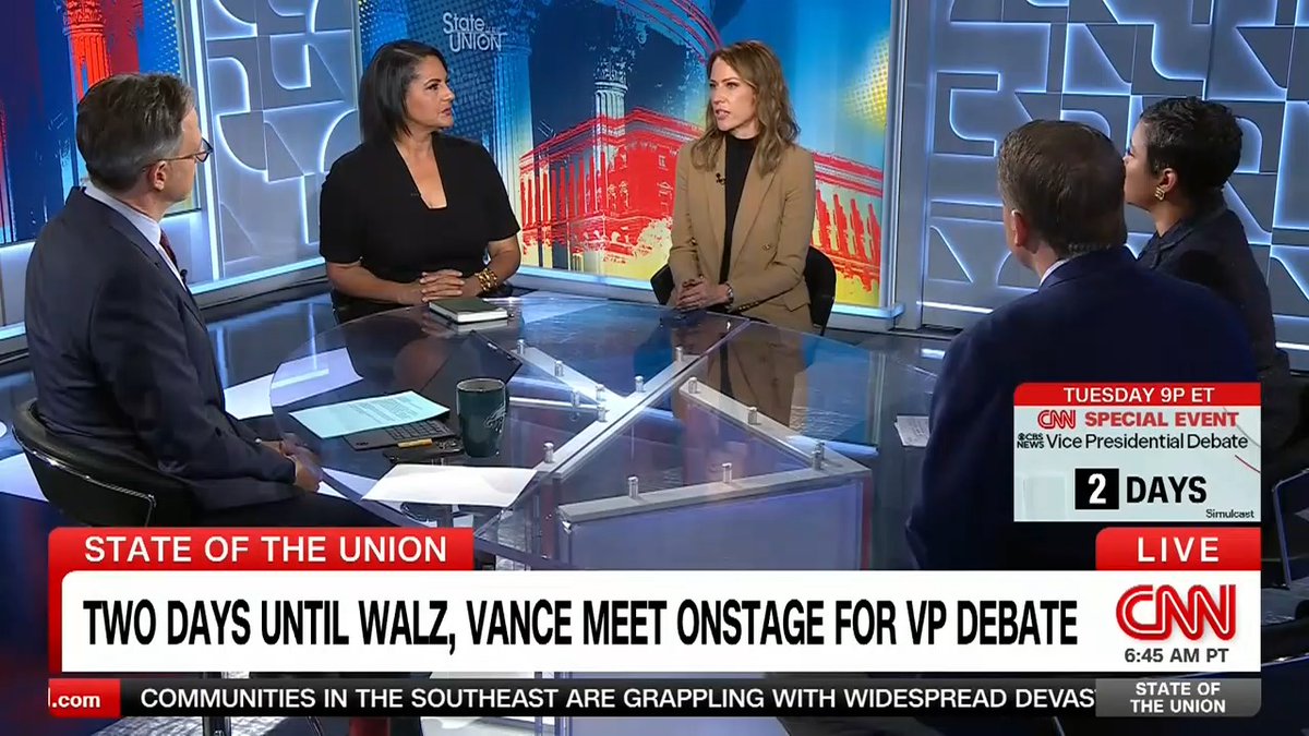 On #CNNSOTU with Jake Tapper 🦅, @ErinMPerrine, Karen Finney, Ashley Etienne &amp; Scott Jennings give their advice for the vice presidential nominees ahead of the debate