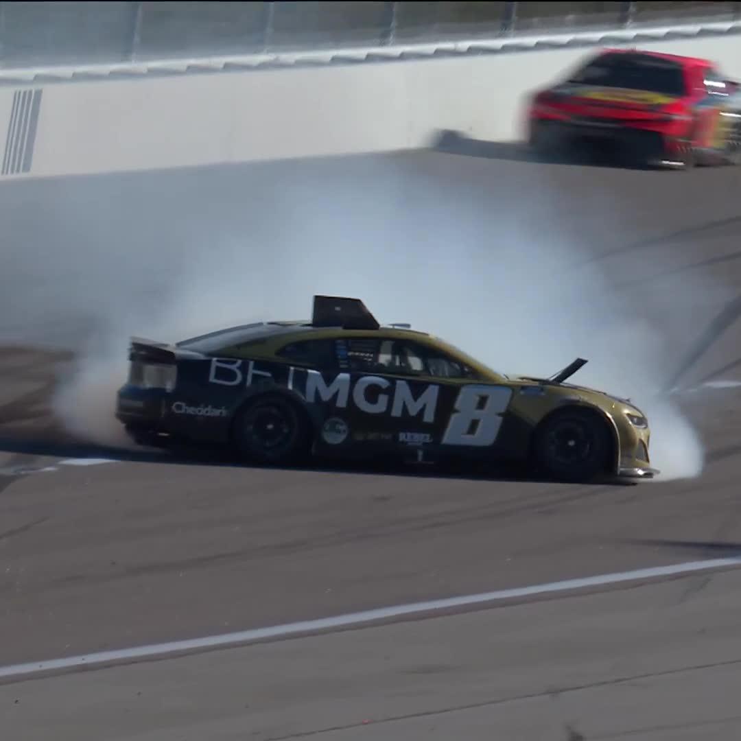 BUSCH SPINS FROM THE LEAD! The No. 8 goes around off of Turn 2!