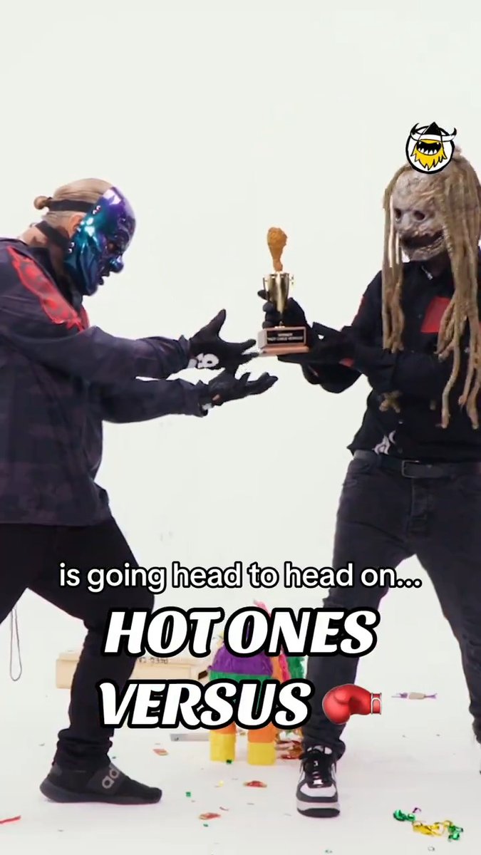 🥵 Tune in TOMORROW @ 1PM ET to watch Slipknot's fuck your checkmark and Michael Shawn Crahan face off against each other (and the wings of death) on Hot Ones Versus 🔥