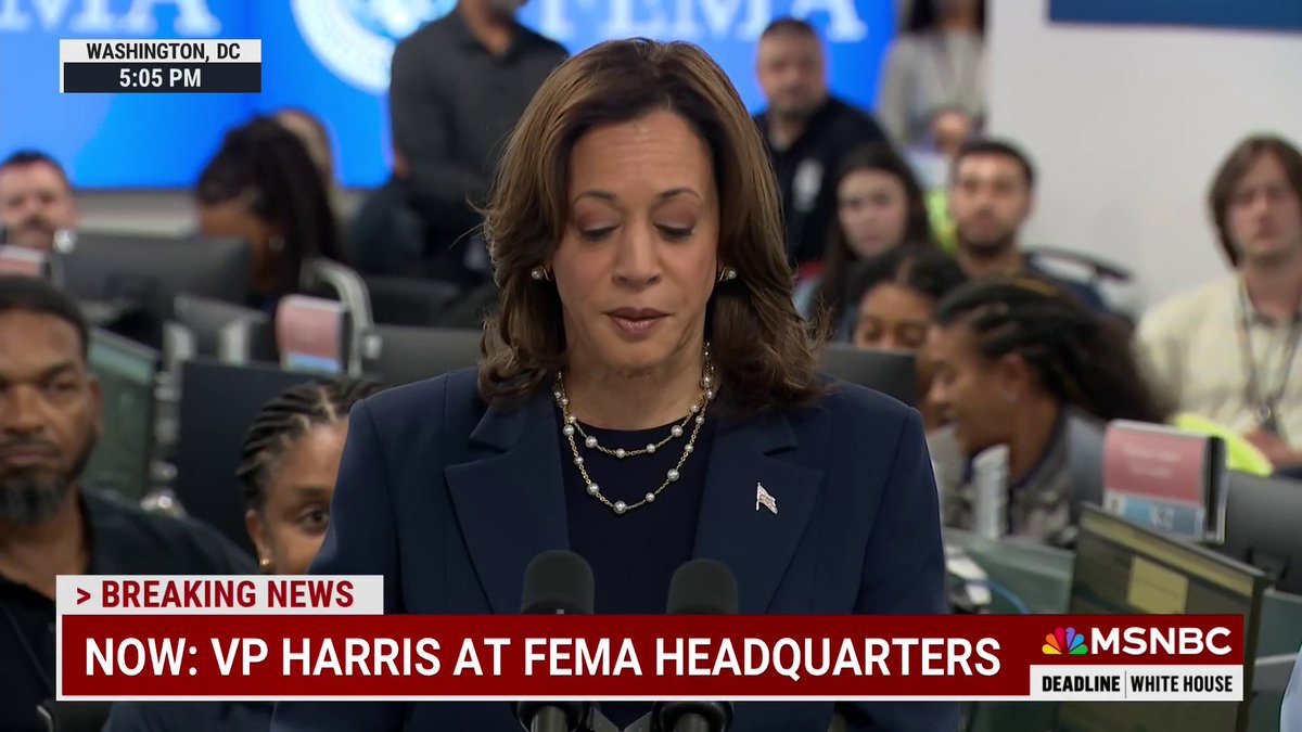 Vice President Kamala Harris pledges support for communities impacted by Hurricane Helene. "To everyone who has been impacted by this storm... our nation is with you," Harris says, speaking at FEMA headquarters in Washington, D.C.